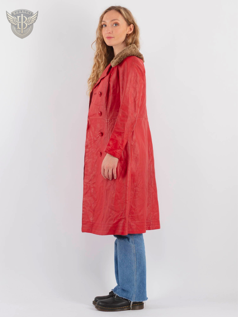 Women Red Leather Penny Lane Coat