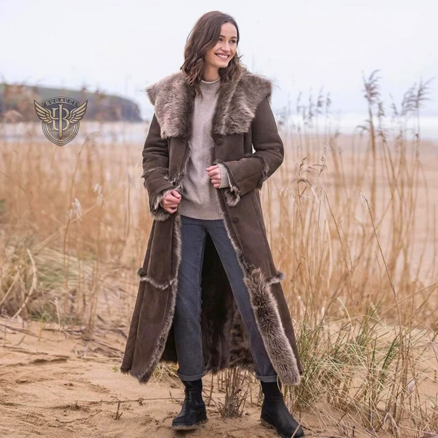 Women Dark Brown Suede Penny Lane Coat