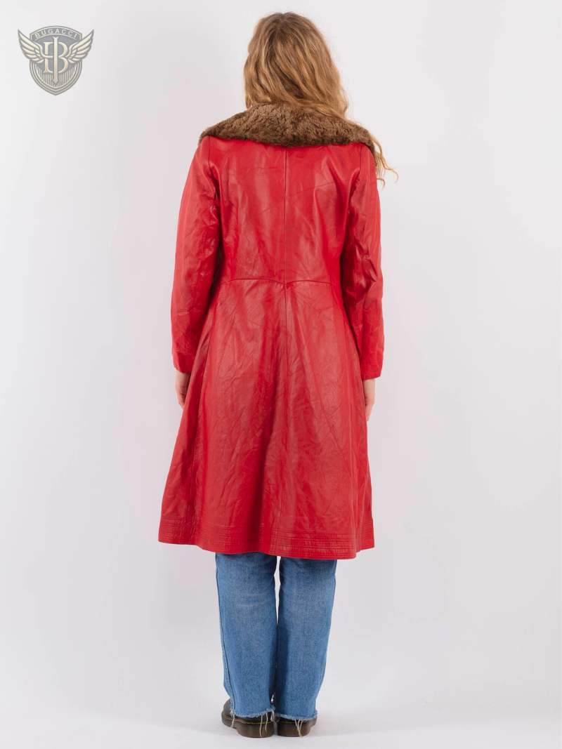 Women Red Leather Penny Lane Coat