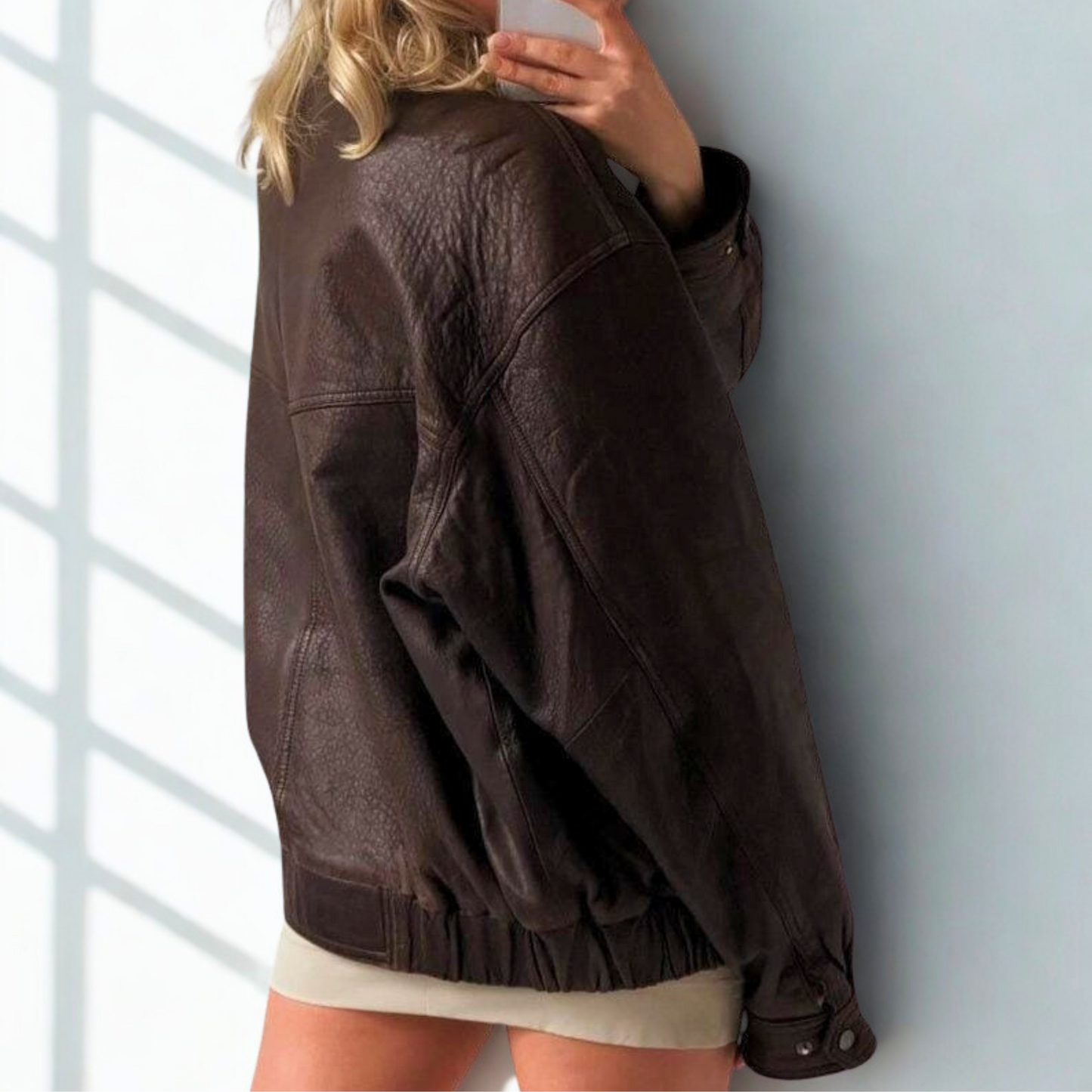 Women Oversize Brown Leather Jacket