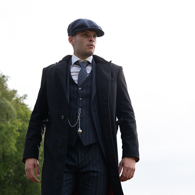 Men's Long Wool Overcoat – Black or Blue – Classic Tailored Fit