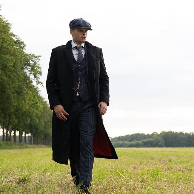 Men's Long Wool Overcoat – Black or Blue – Classic Tailored Fit