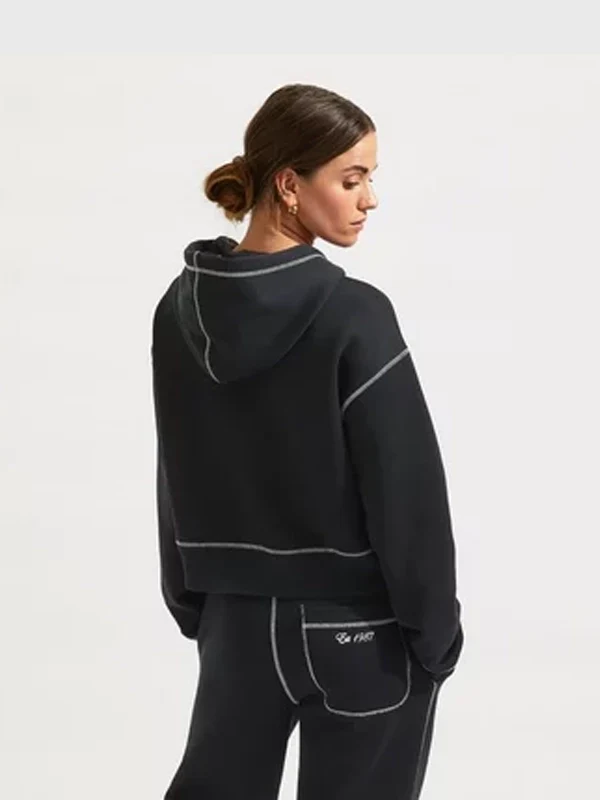 Black & Red Zip Hoodie for Women – Fleece Streetwear Jacket