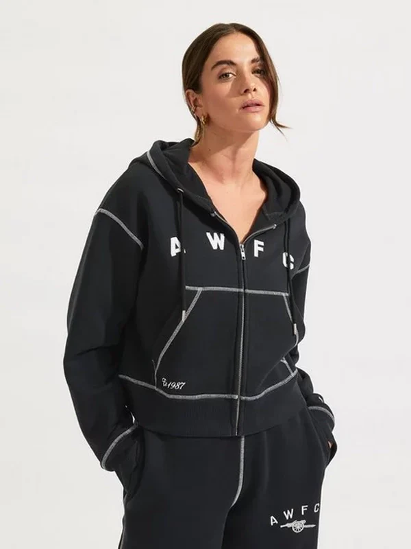 Black & Red Zip Hoodie for Women – Fleece Streetwear Jacket