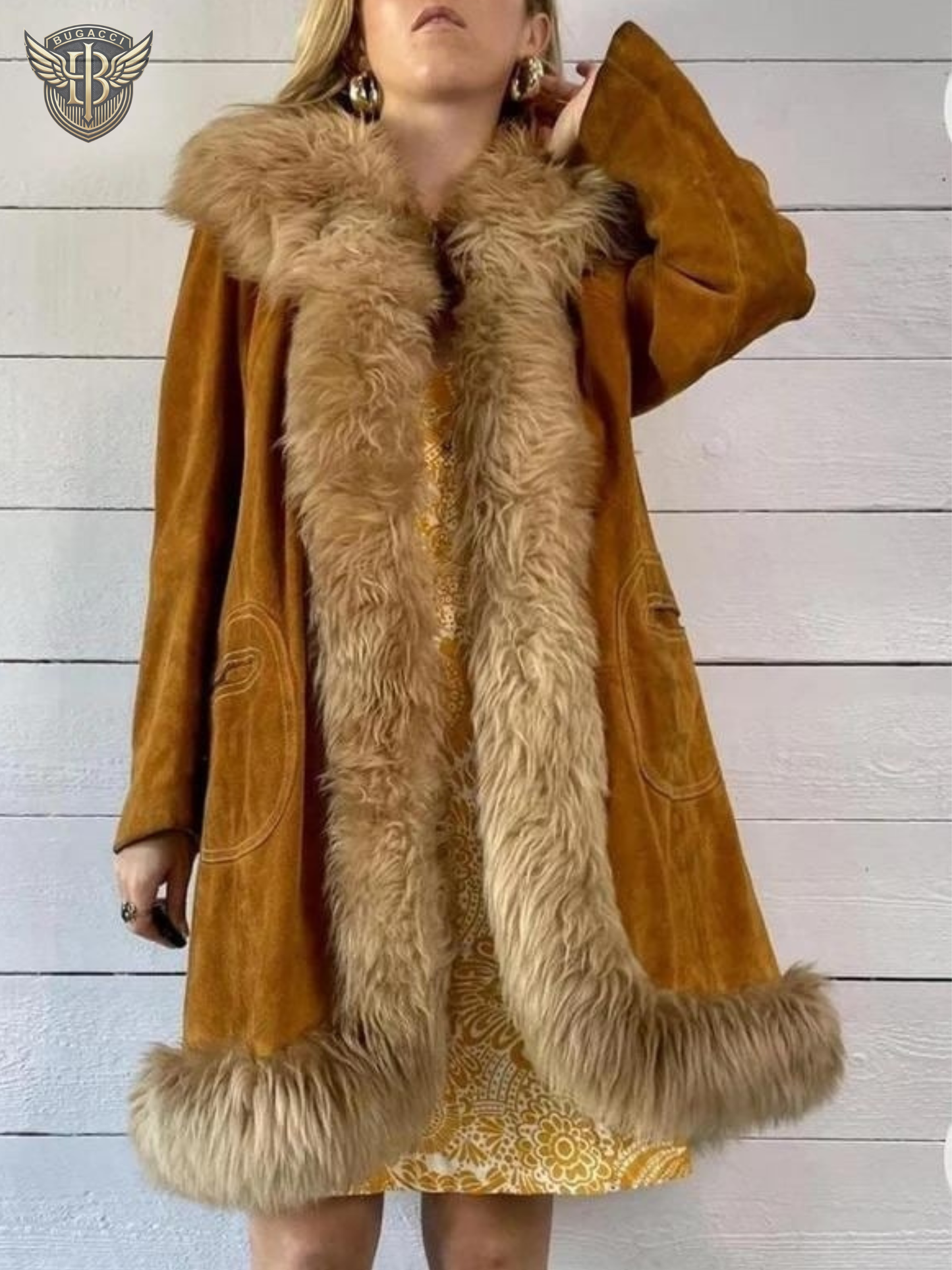Women Brown Shearling Afghan Coat