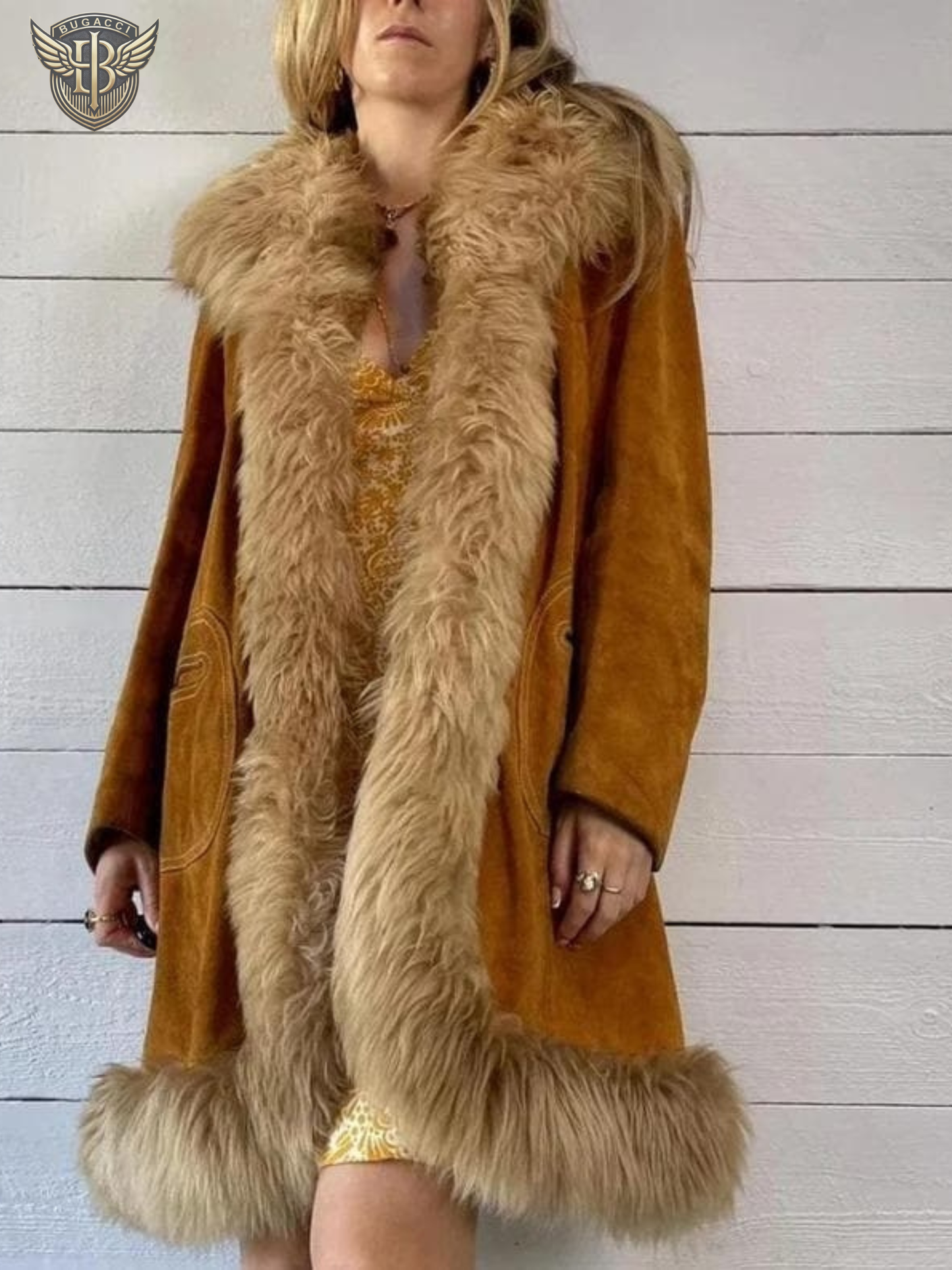 Women Brown Shearling Afghan Coat