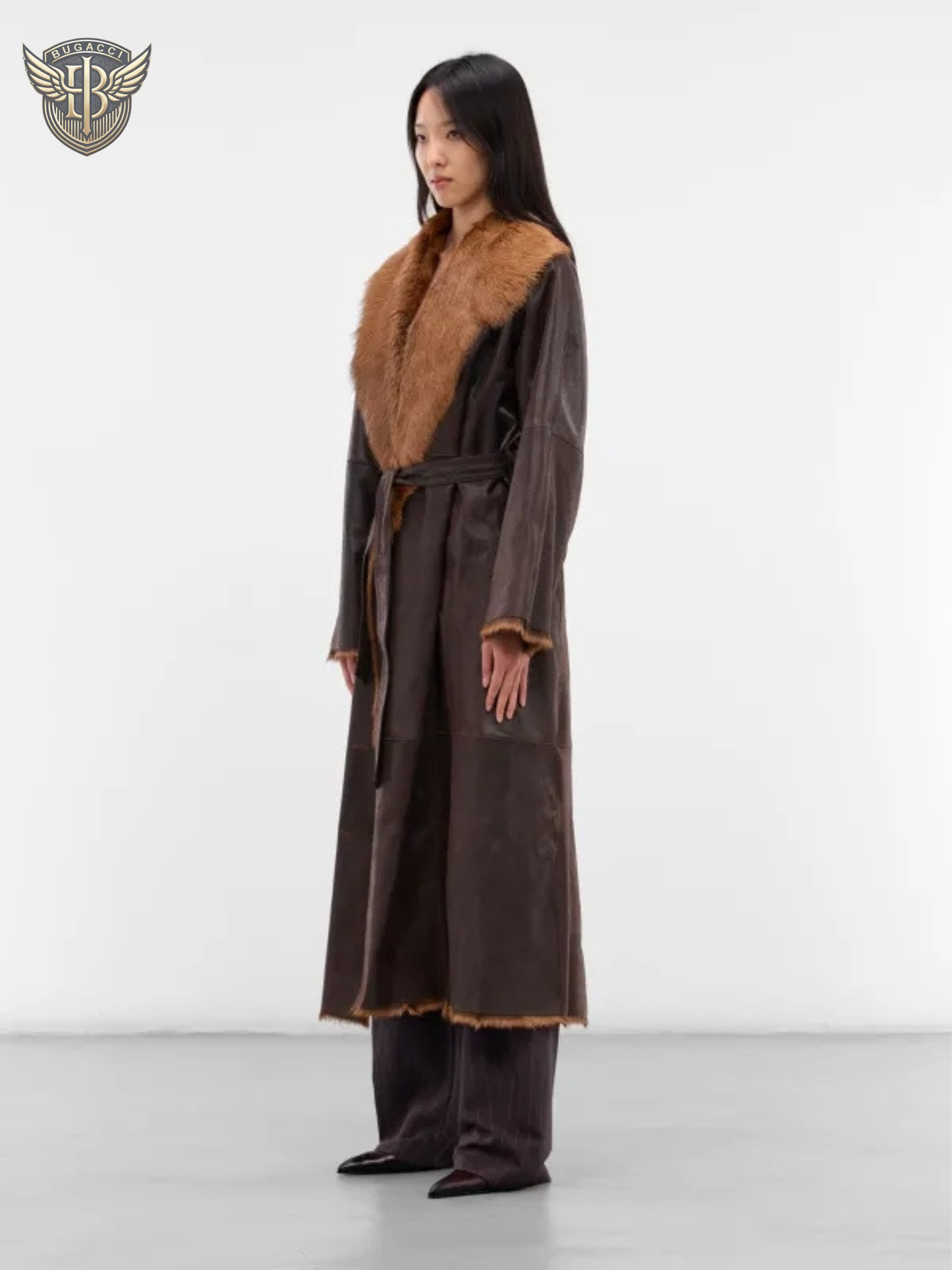 Women’s Brown Shearling Leather Long Coat