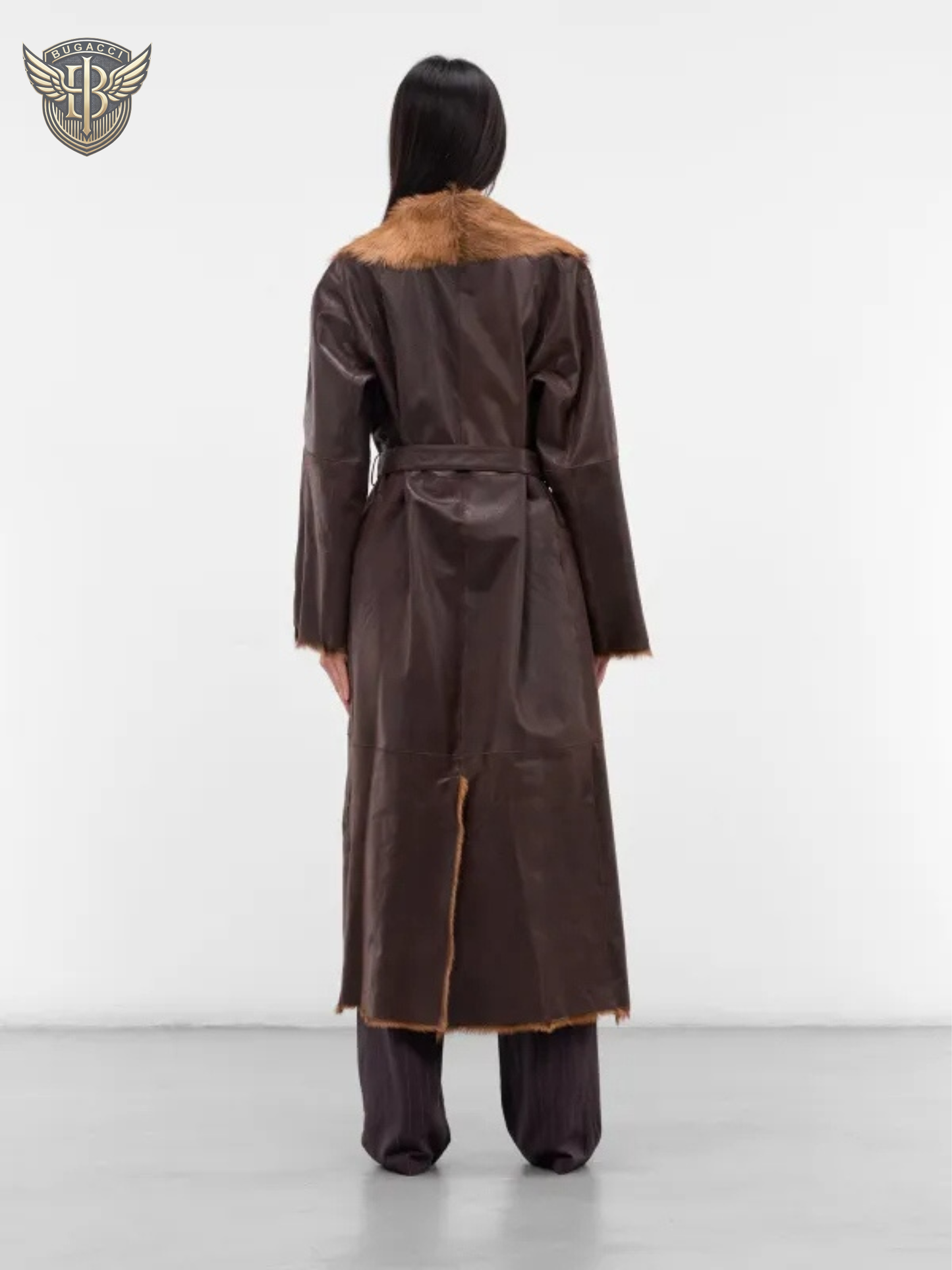 Women’s Brown Shearling Leather Long Coat