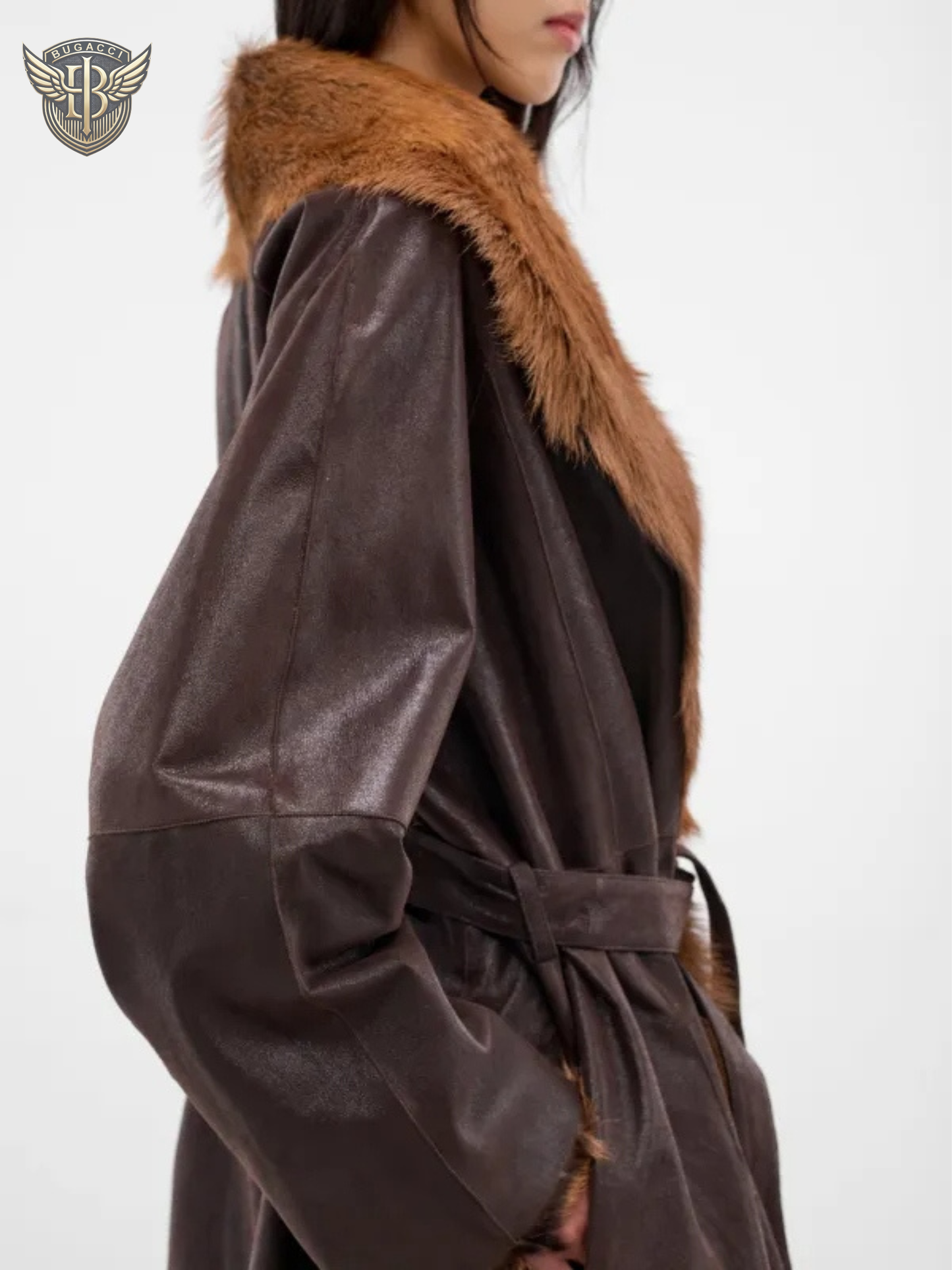 Women’s Brown Shearling Leather Long Coat