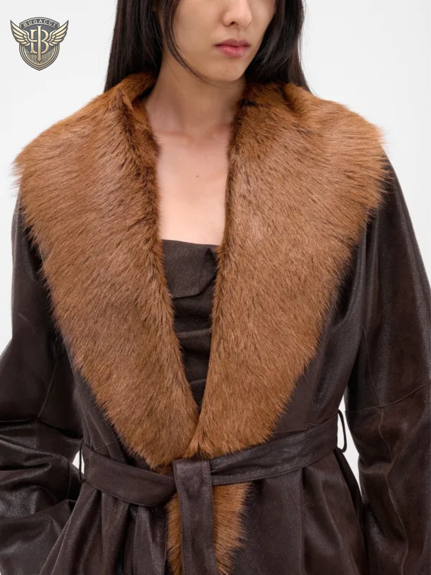 Women’s Brown Shearling Leather Long Coat