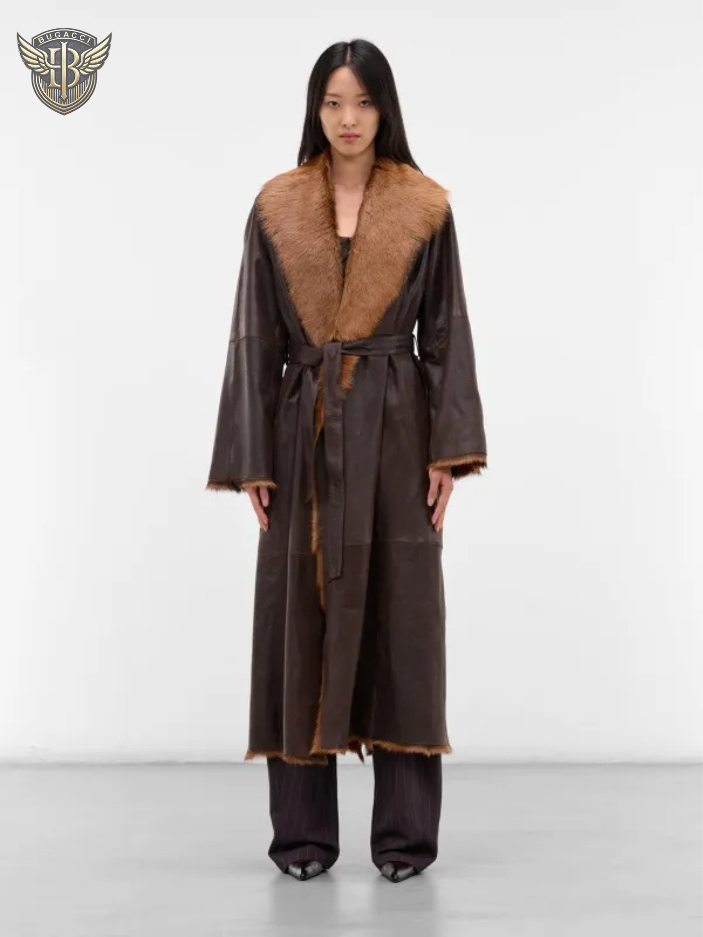 Women’s Brown Shearling Leather Long Coat