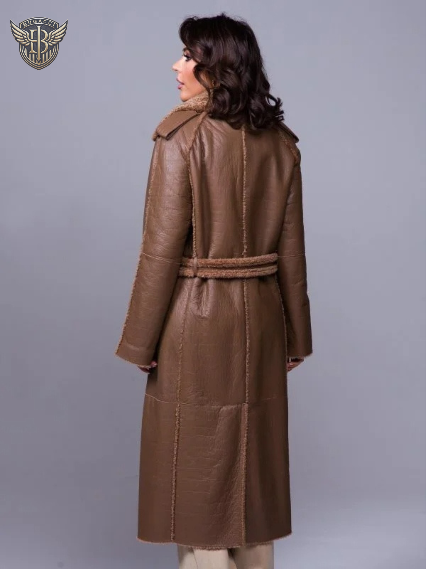 Women Brown Leather Shearling Coat