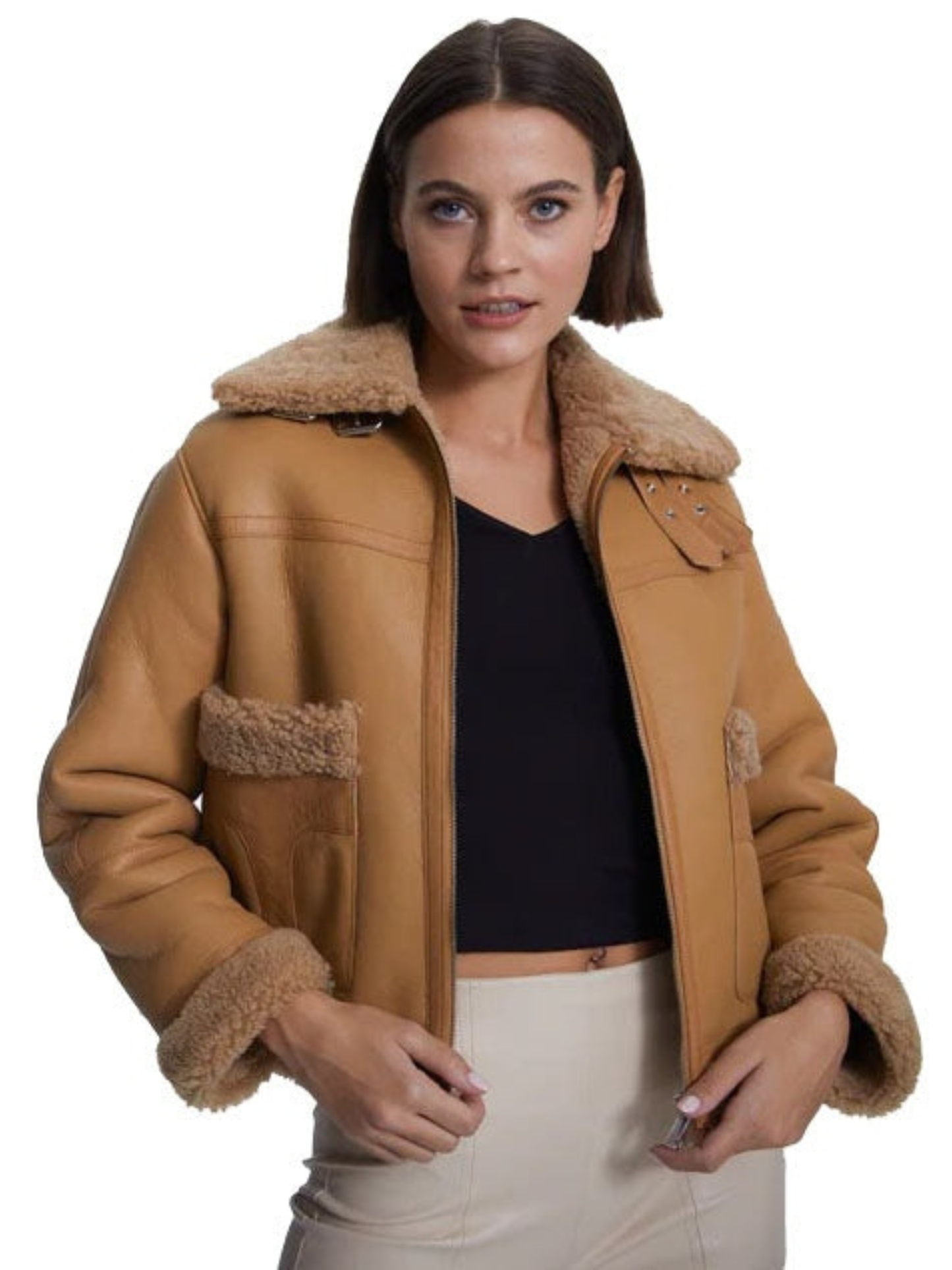 Women's Brown Shearling Curly Fur Jacket