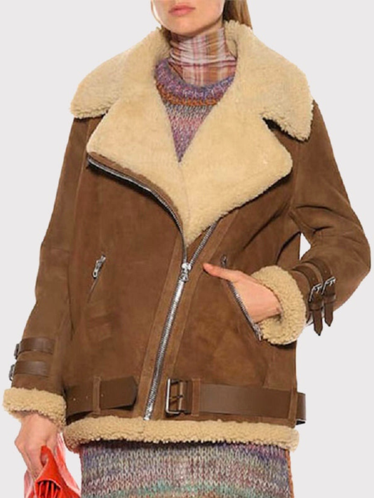 Women’s Brown Suede Leather Shearling Jacket