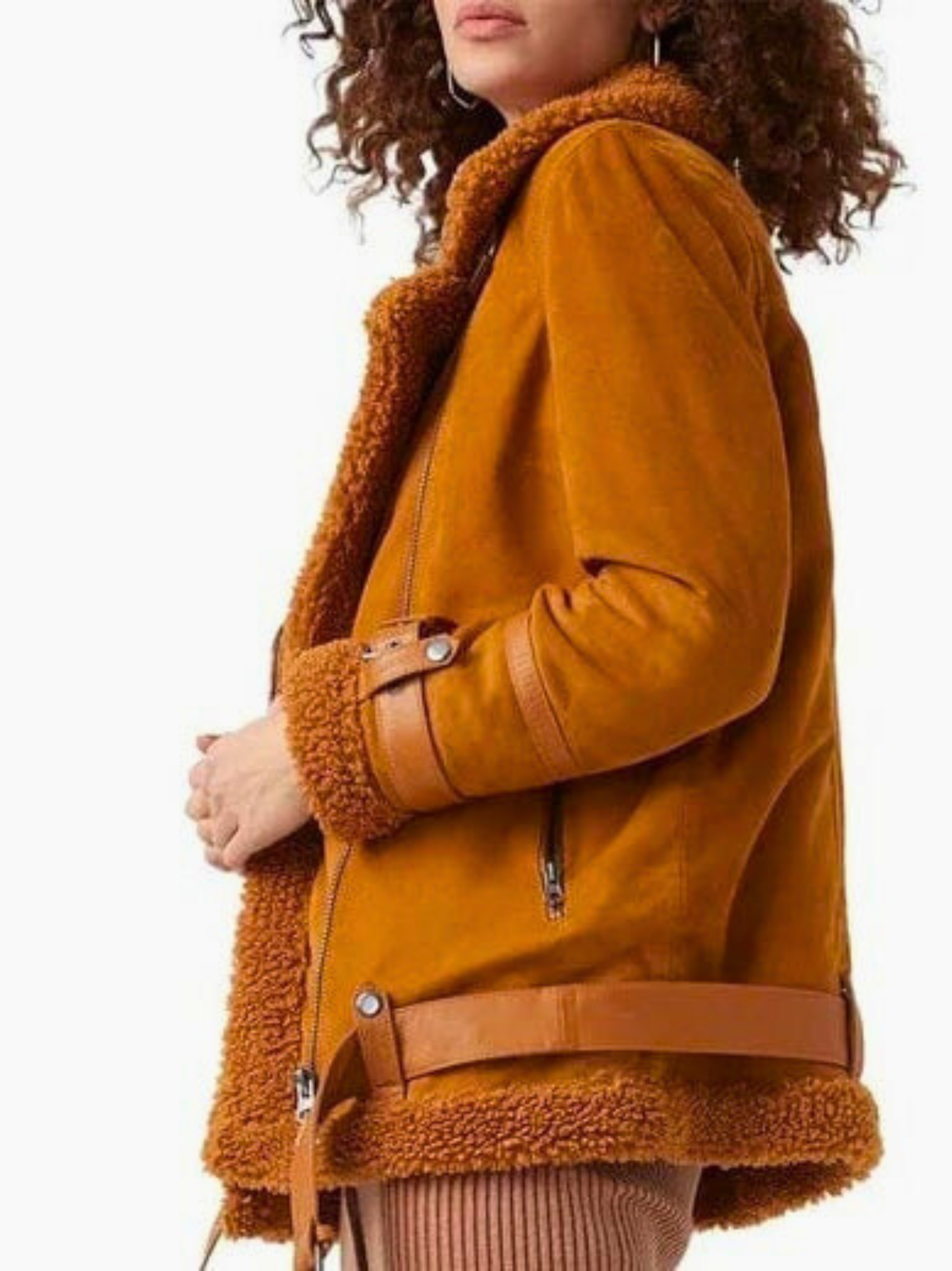 Women Aviator Shearling Suede Leather Jacket