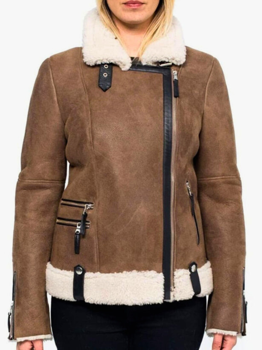 Women's Brown Shearling Aviator Jacket