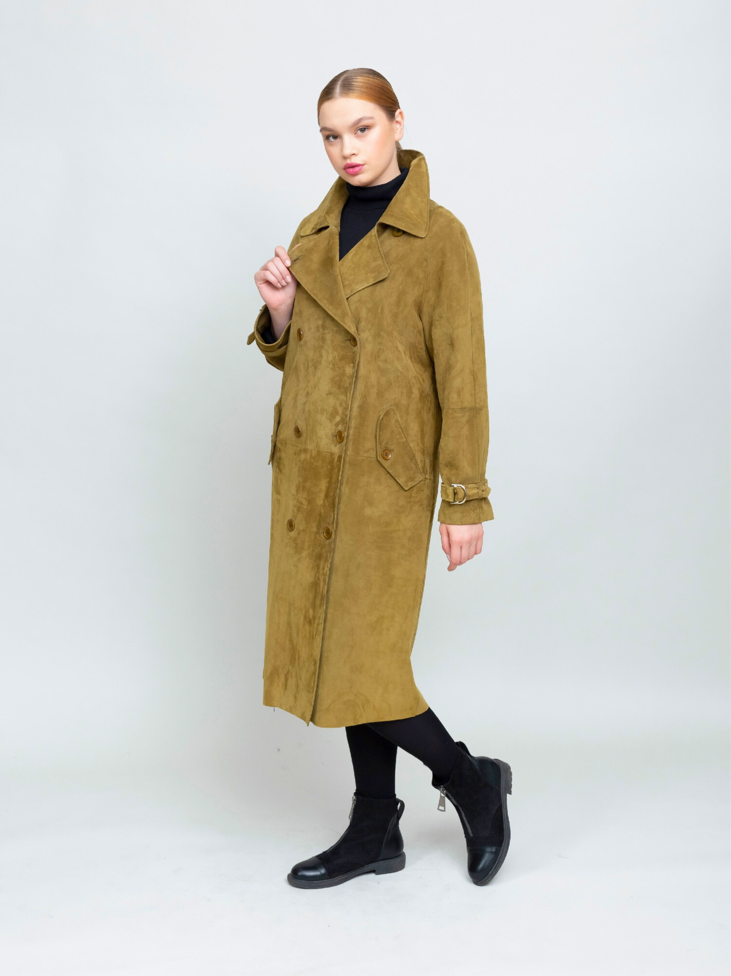 Women Brown Suede Trench Coat