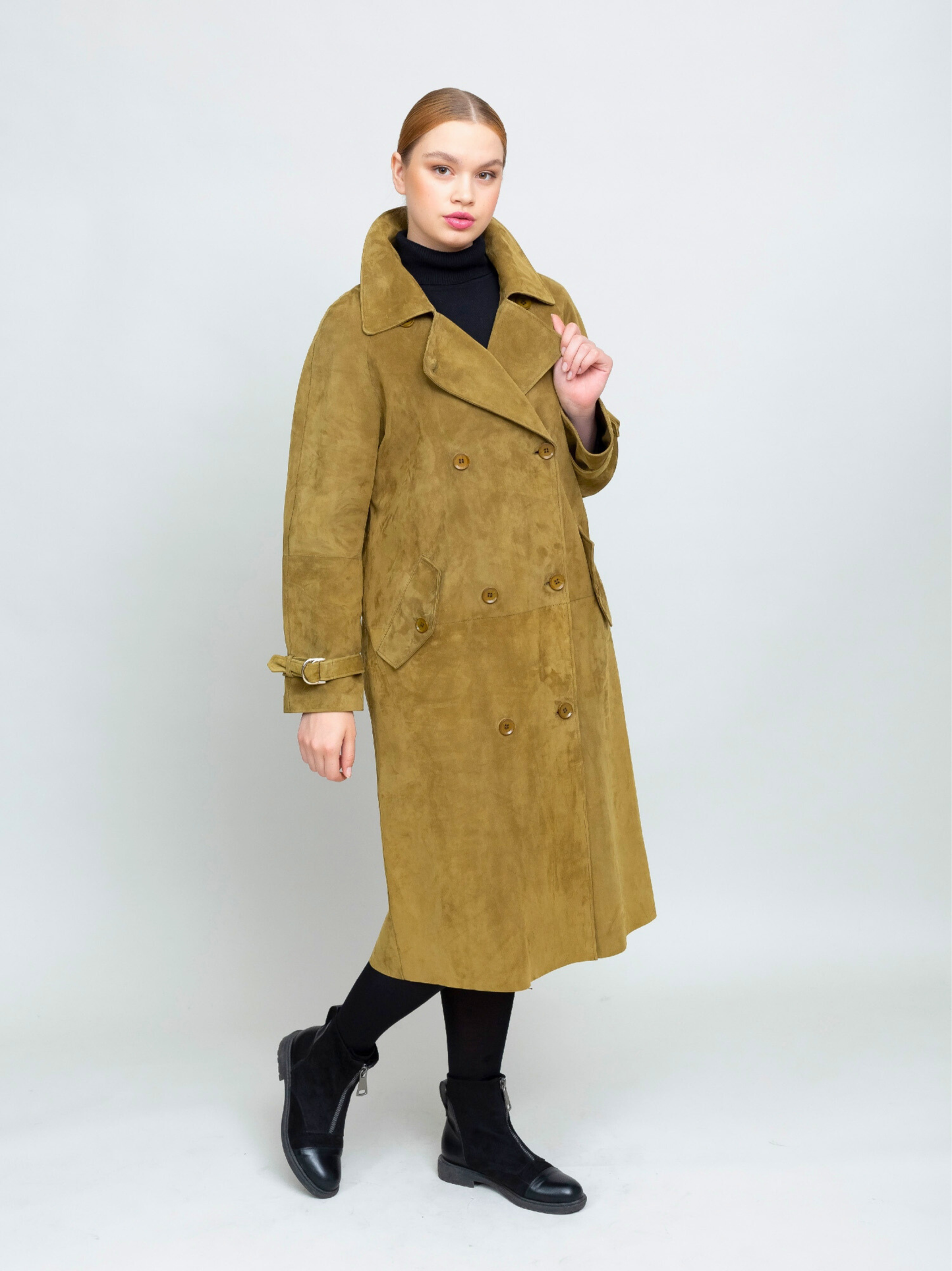 Women Brown Suede Trench Coat