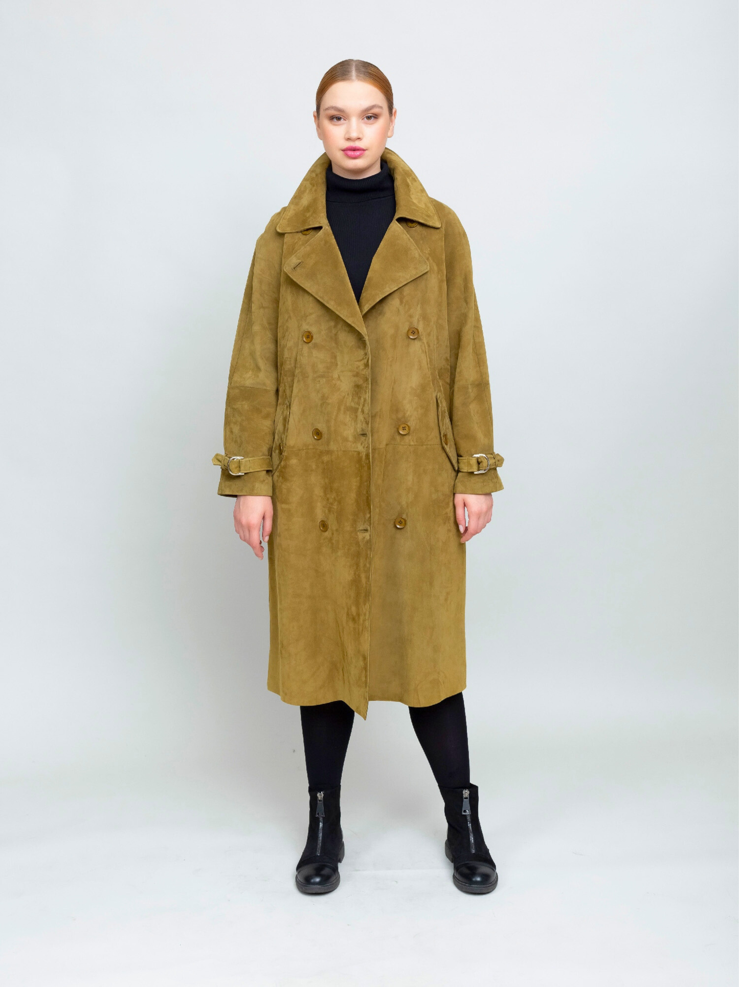 Women Brown Suede Trench Coat