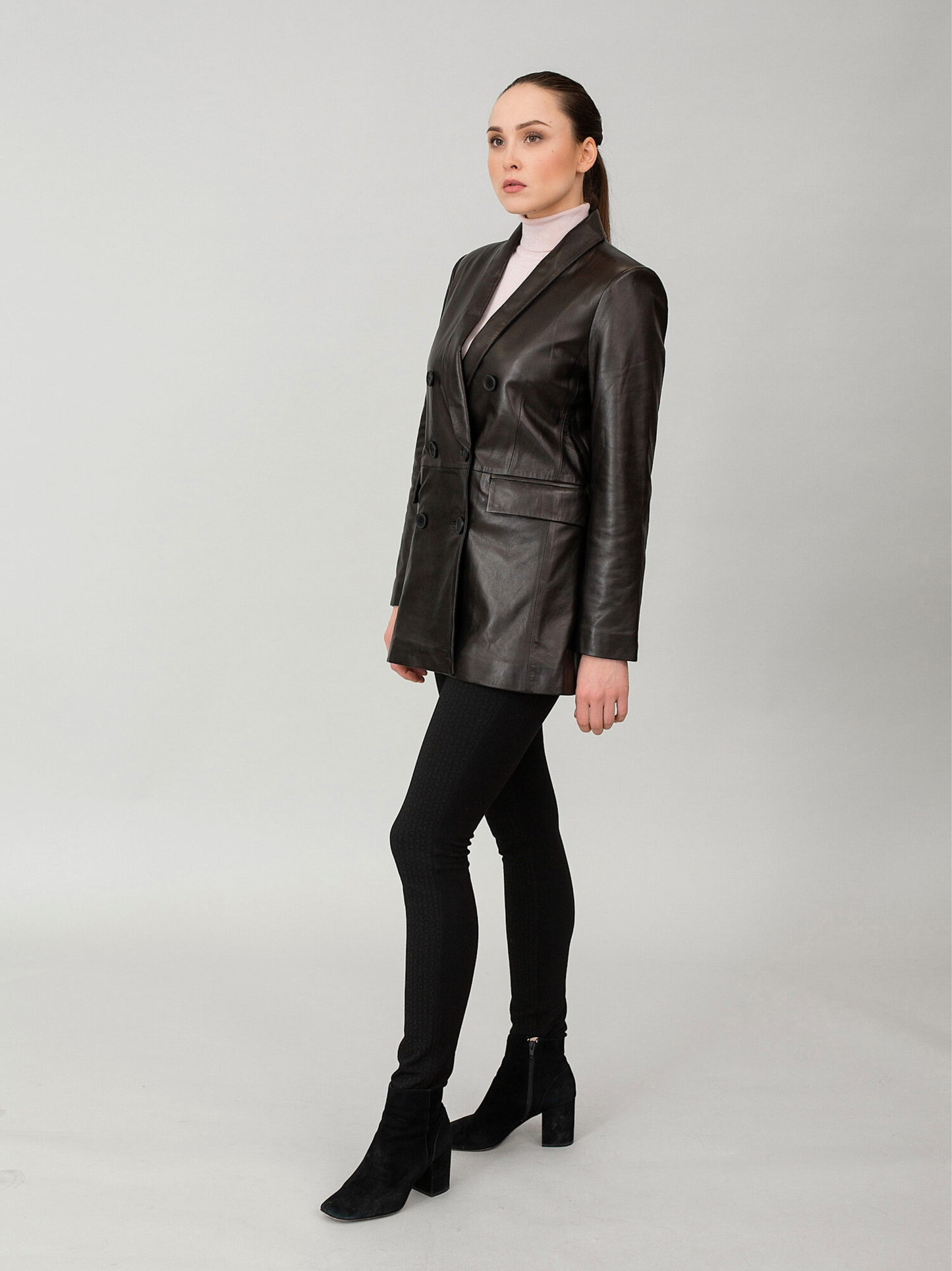 Black Leather Coat for Women