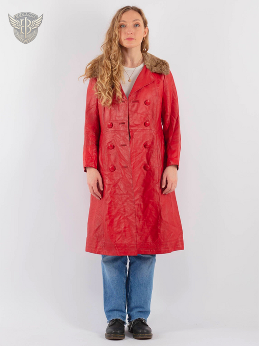 Women Red Leather Penny Lane Coat