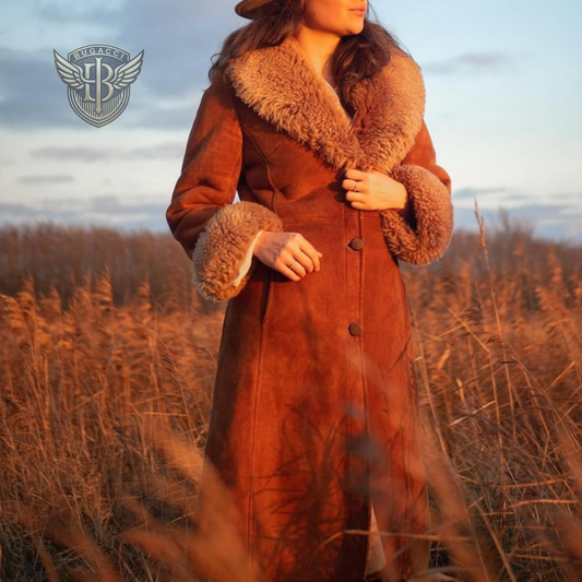 Women Brown Suede Leather Penny Lane Coat