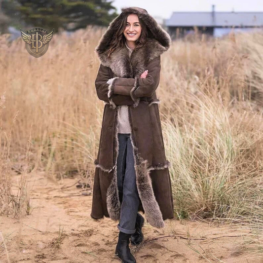 Women Dark Brown Suede Penny Lane Coat
