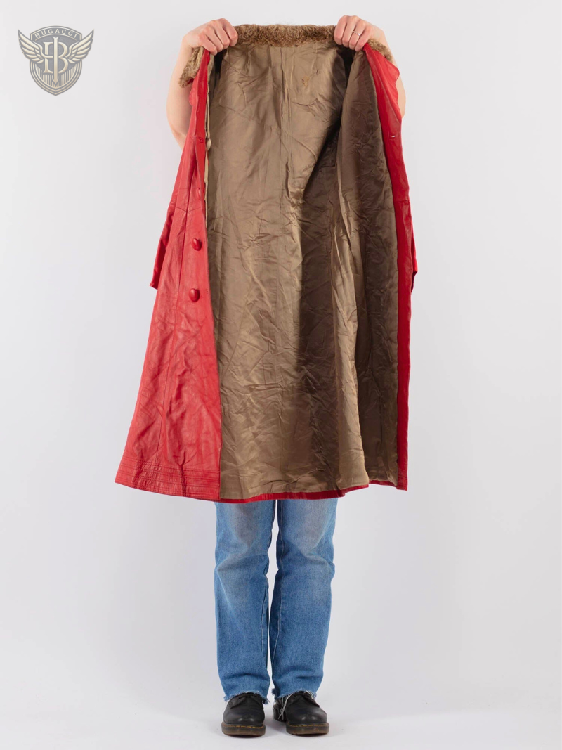 Women Red Leather Penny Lane Coat