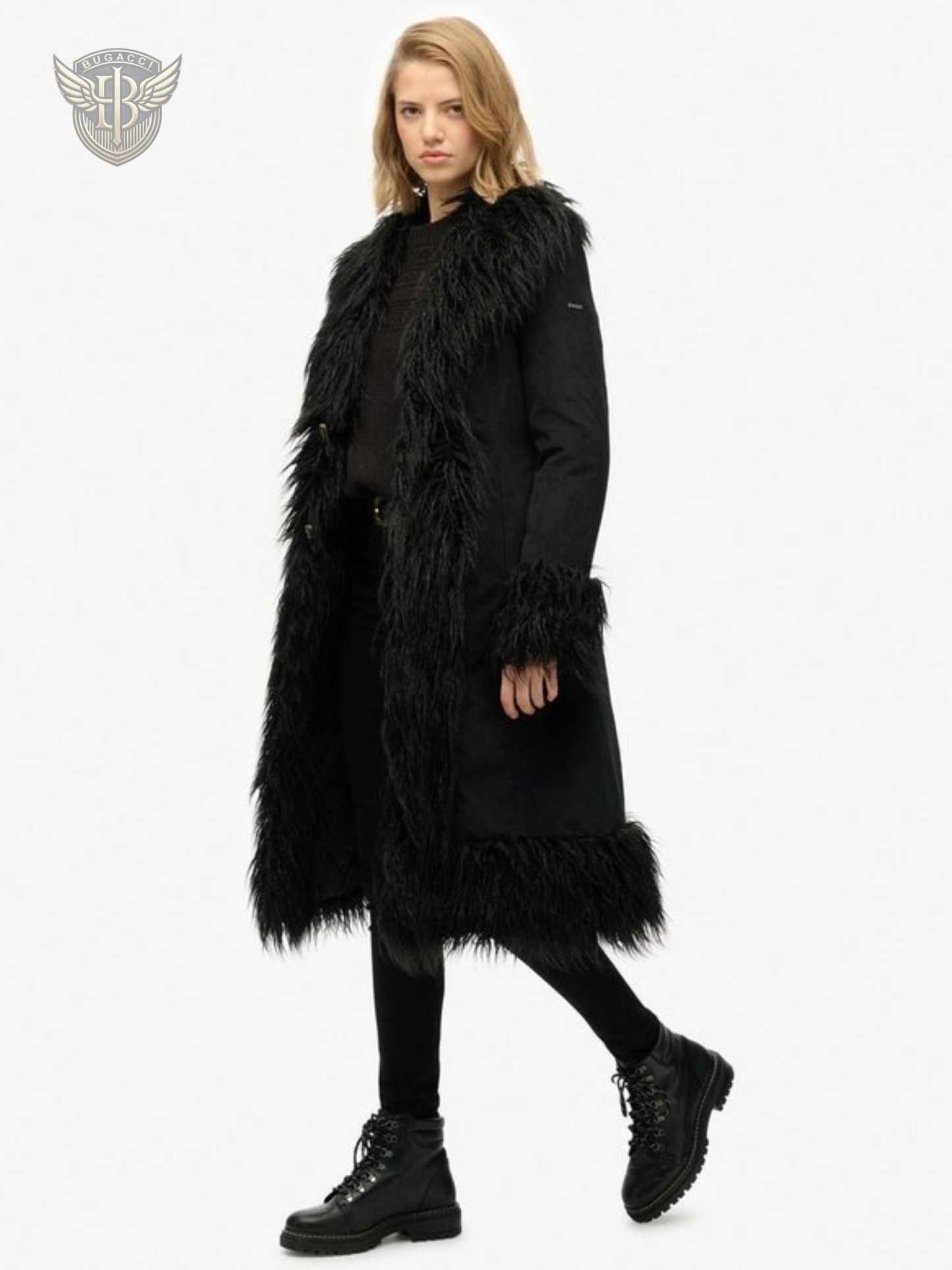 Women Black Leather Penny Lane Coat