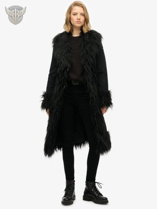 Women Black Leather Penny Lane Coat