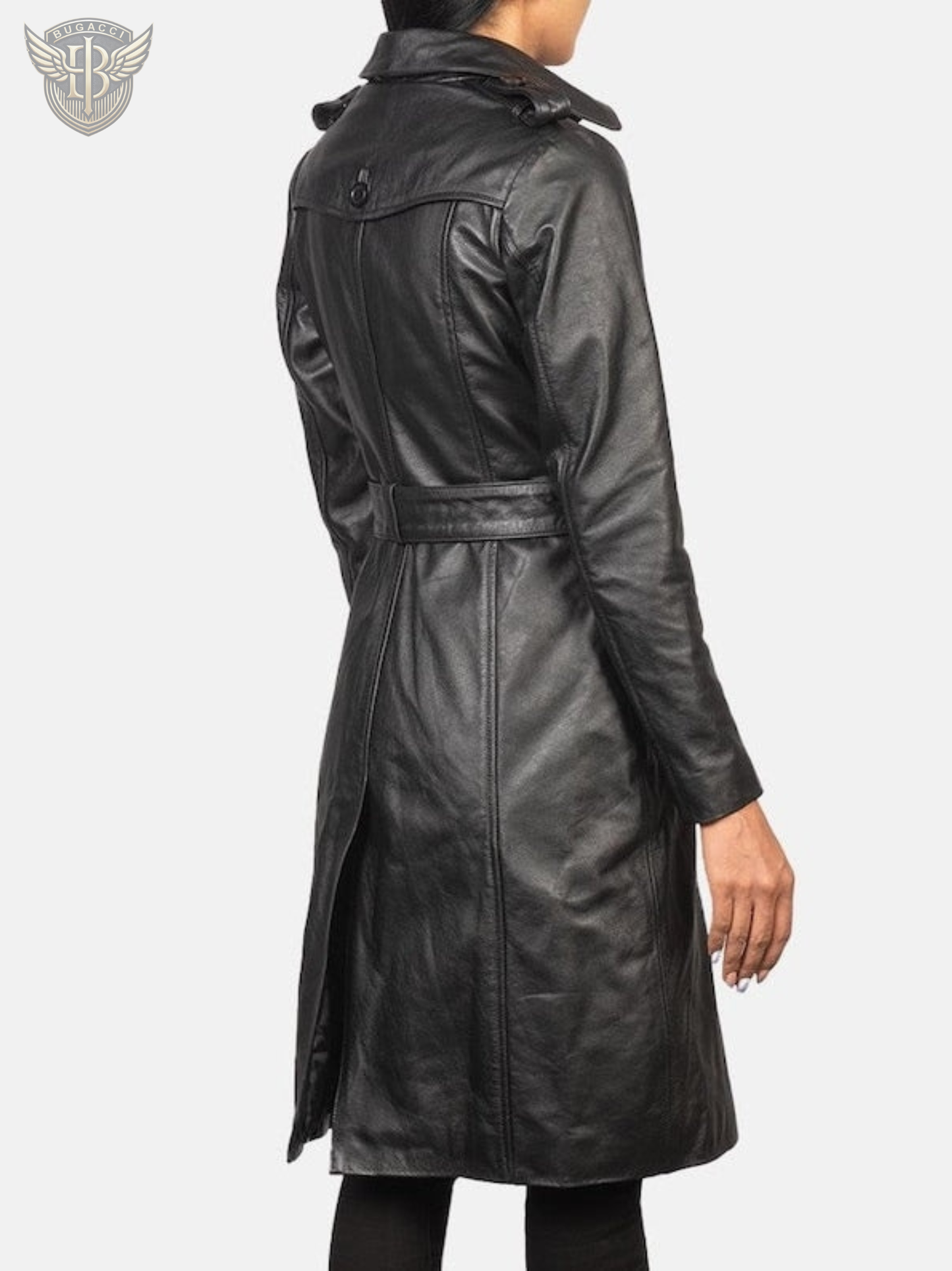 Women Black Leather Trench Coat