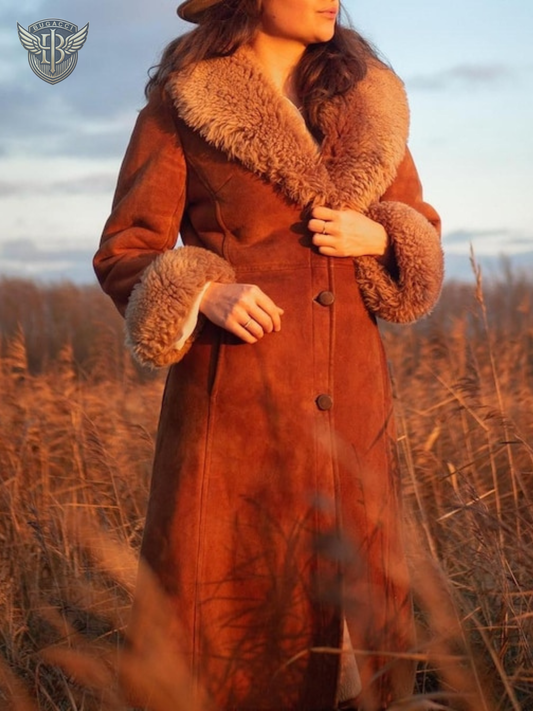 Women Brown Suede Leather Penny Lane Coat