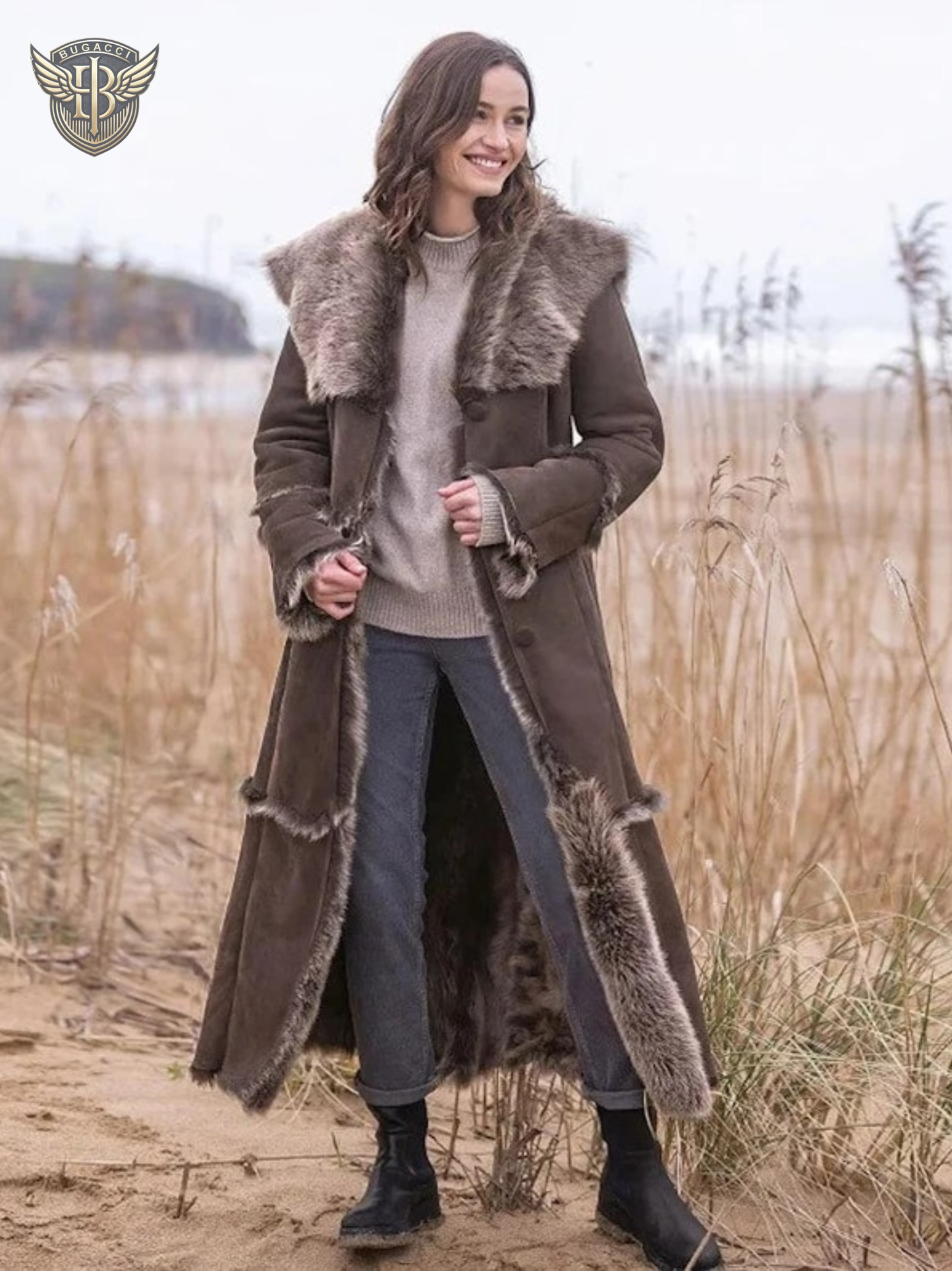 Women Dark Brown Suede Penny Lane Coat