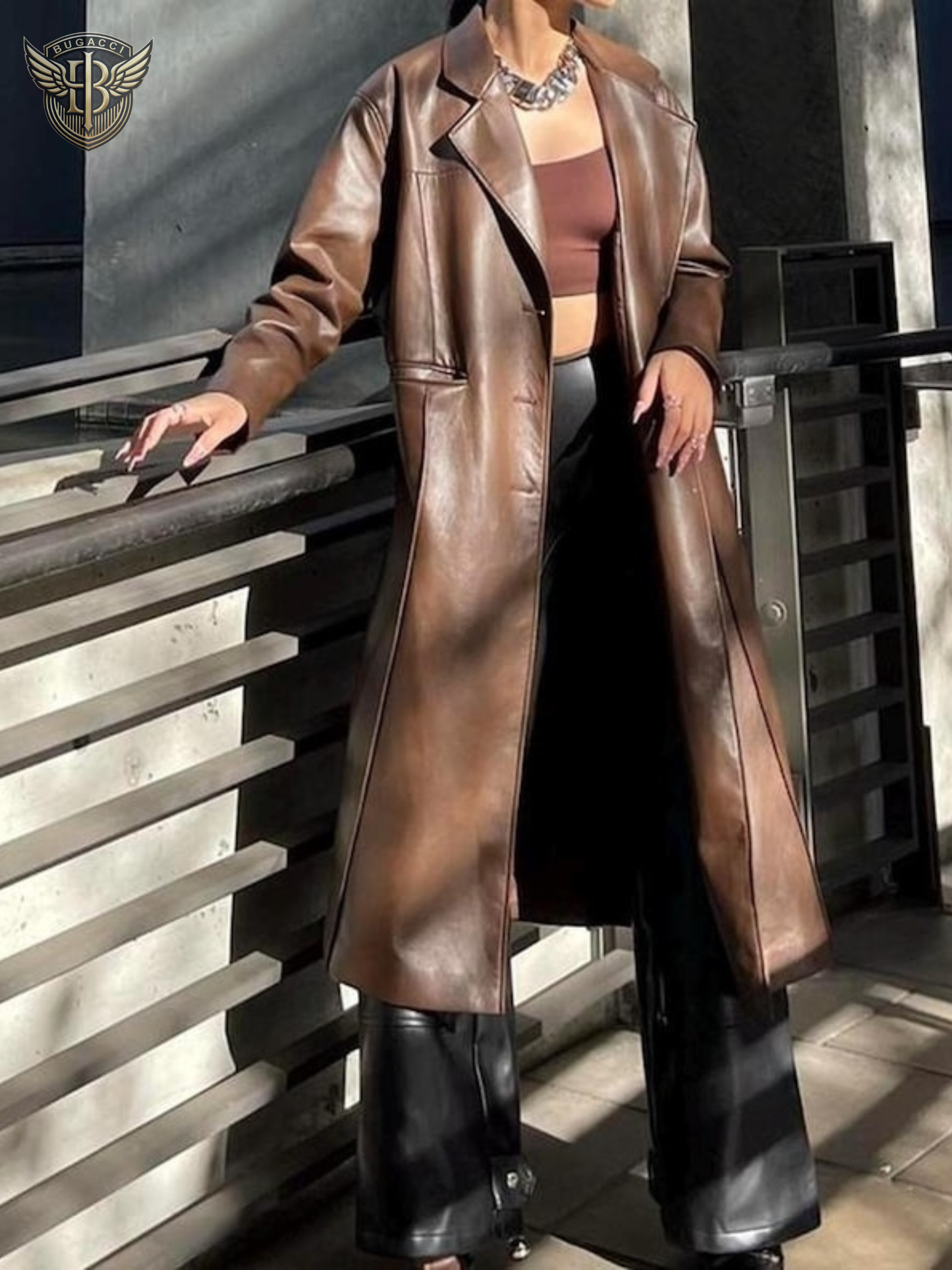 Women’s Brown Leather Trench Coat