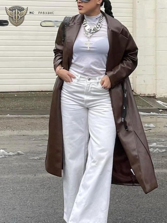 Women’s Brown Leather Trench Coat