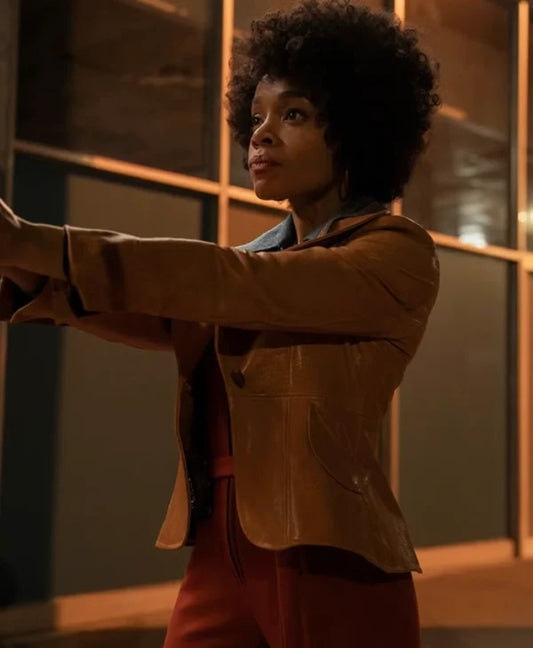 Nina’s Mustard Leather Blazer from Duster S1 (2025)