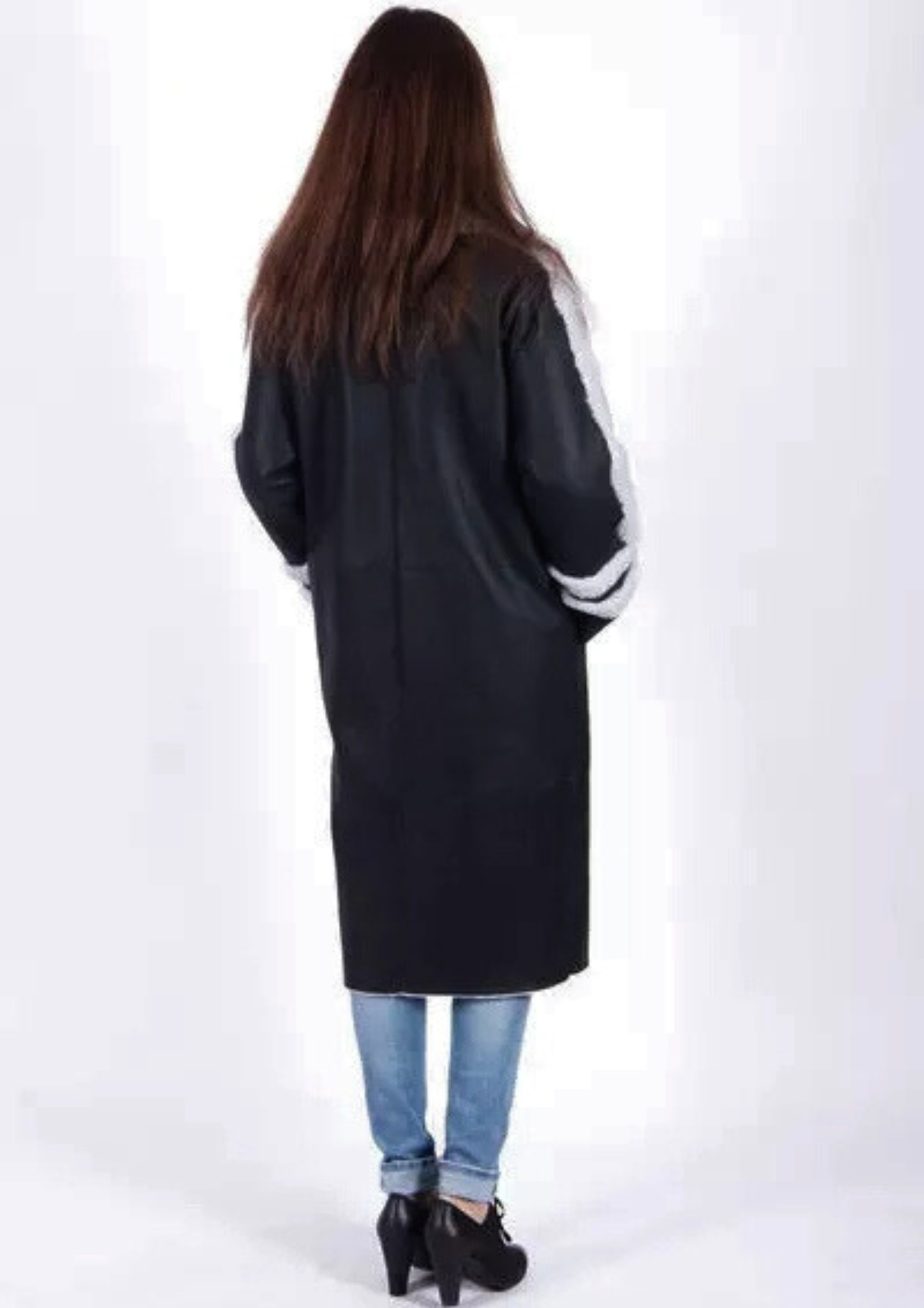 Women’s Double-Breasted Black Leather Coat
