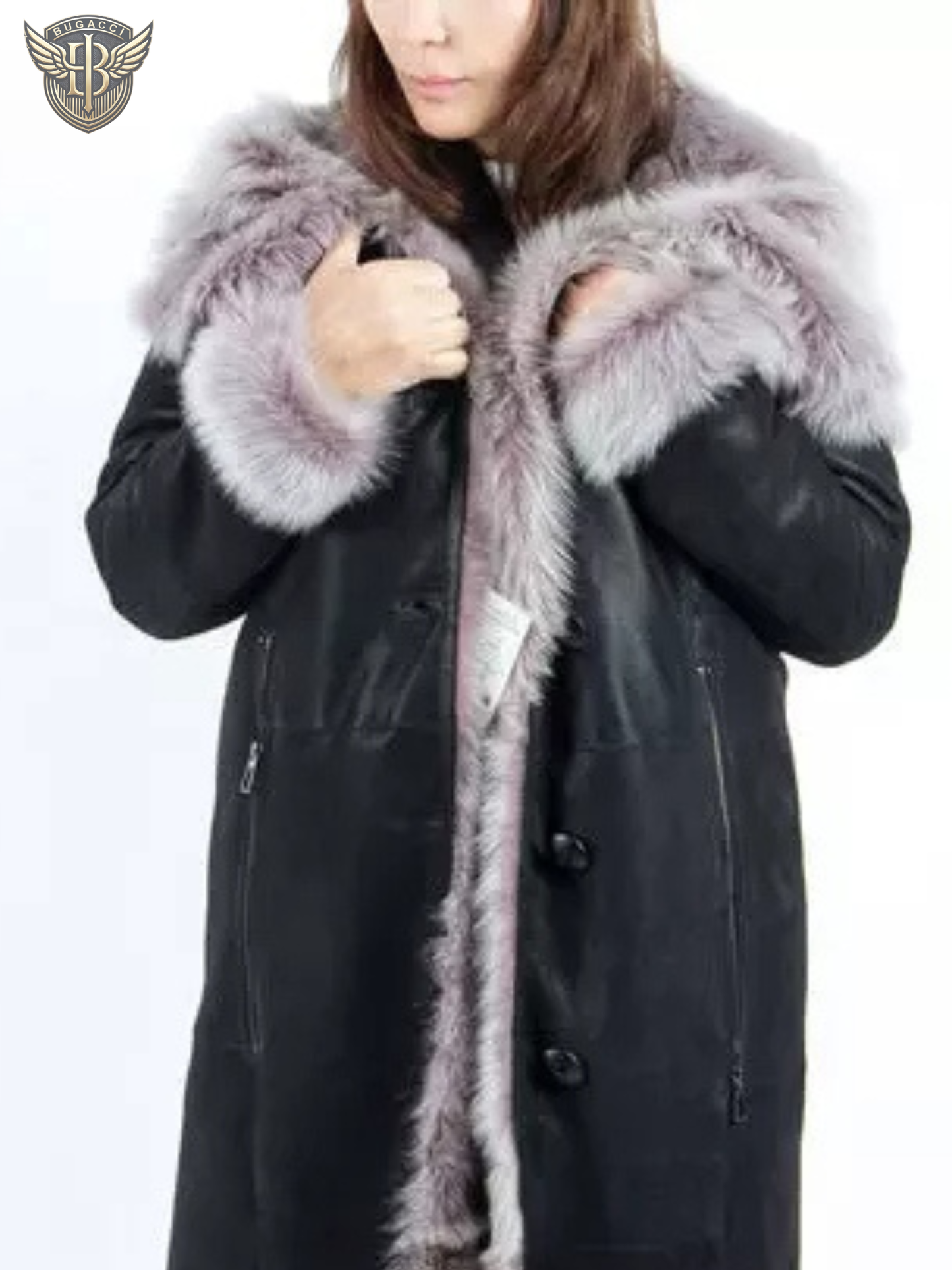Women Black Shearling Hooded Coat