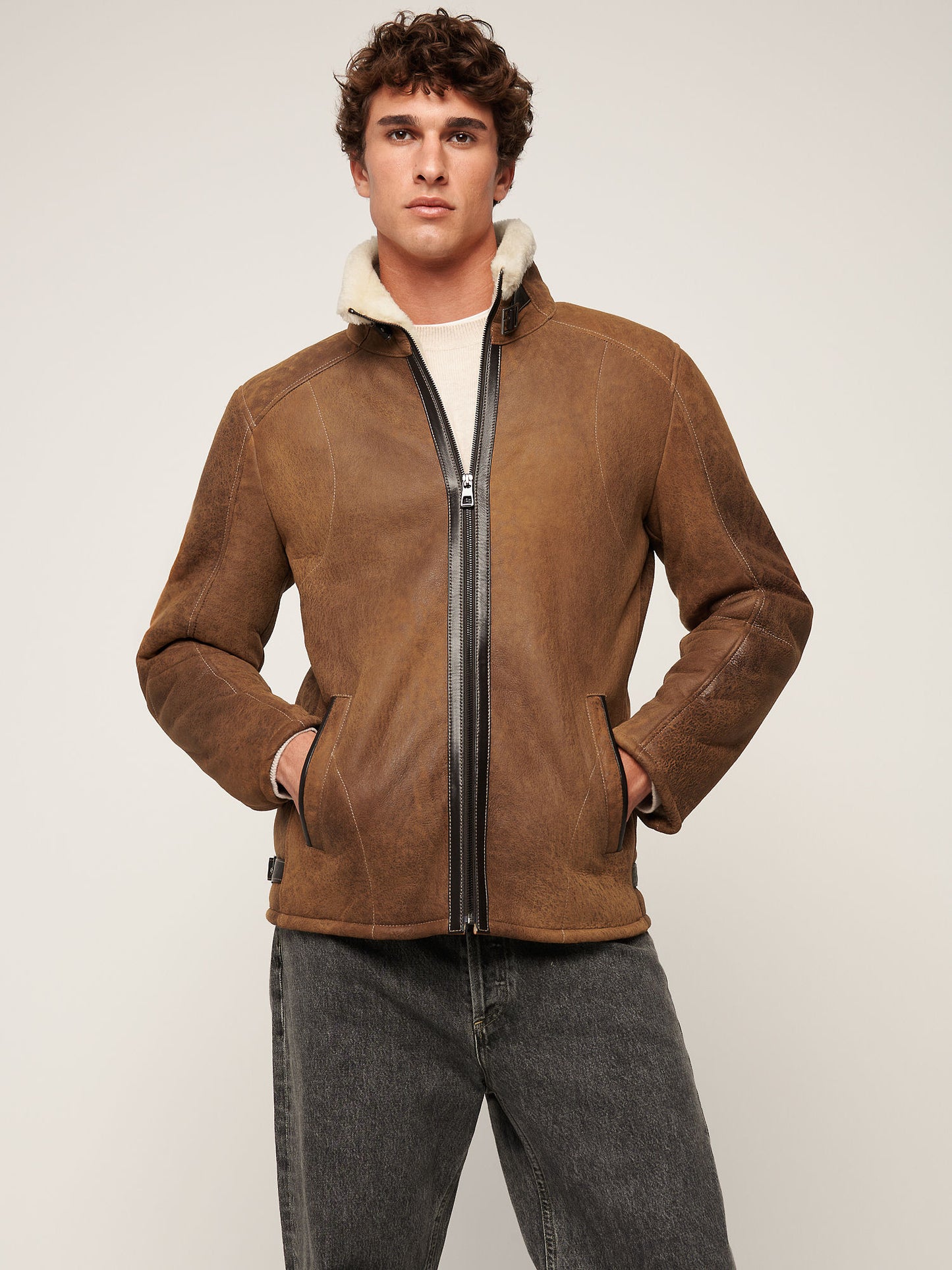 Men Brown Shearling Jacket