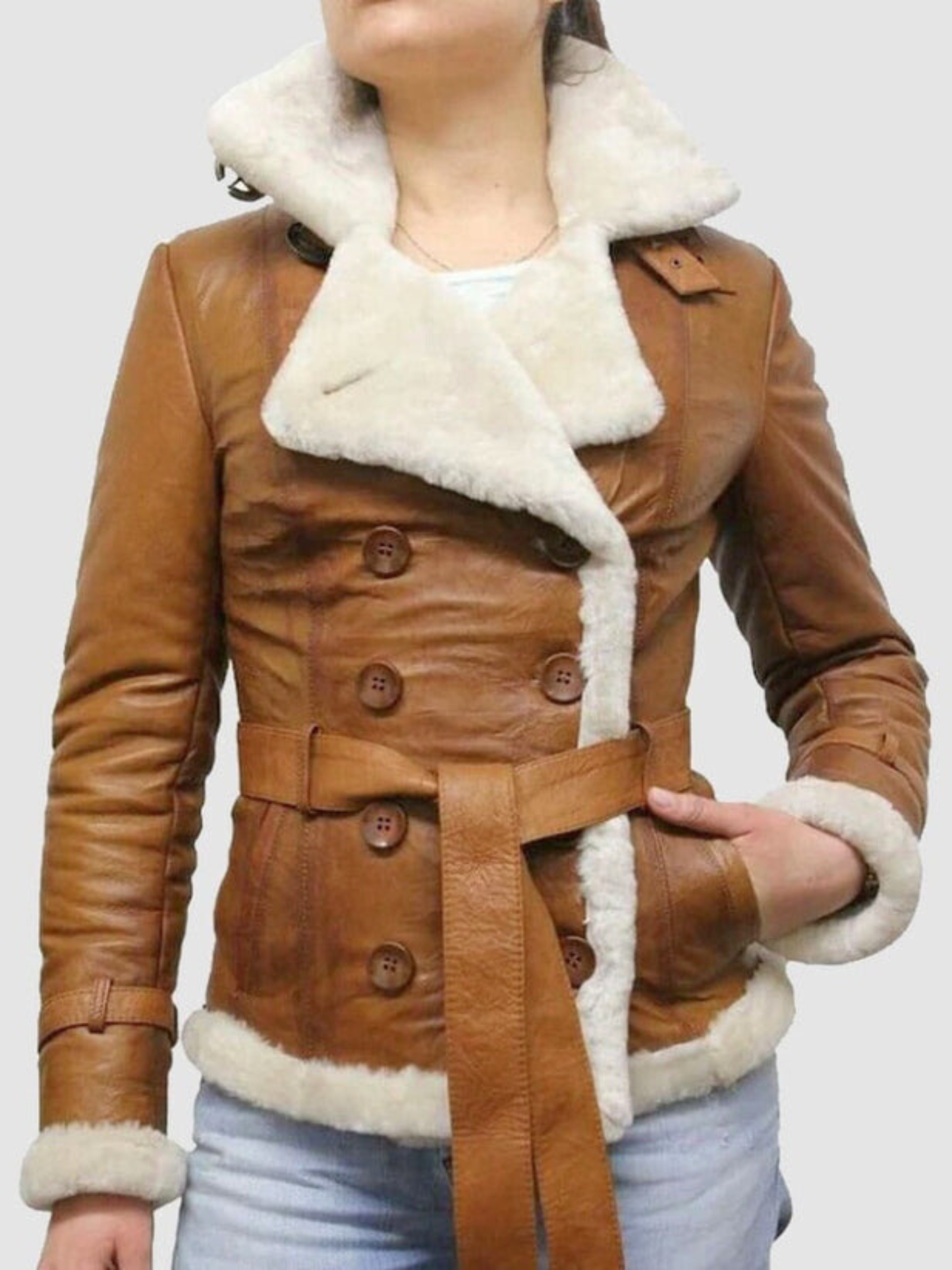 Women Brown Aviator Shearling Jacket