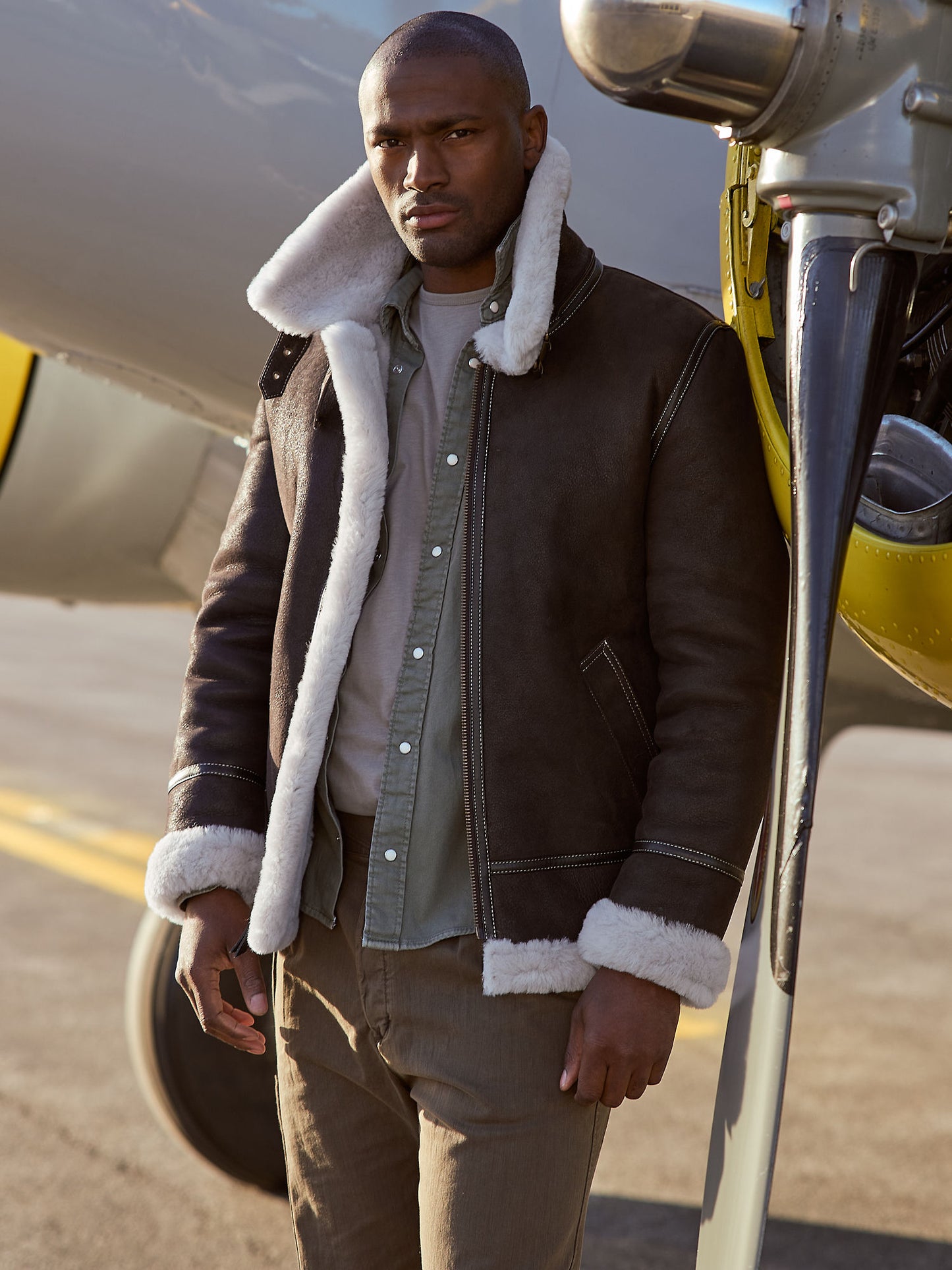 Black Classic Sheepskin Aviator jacket