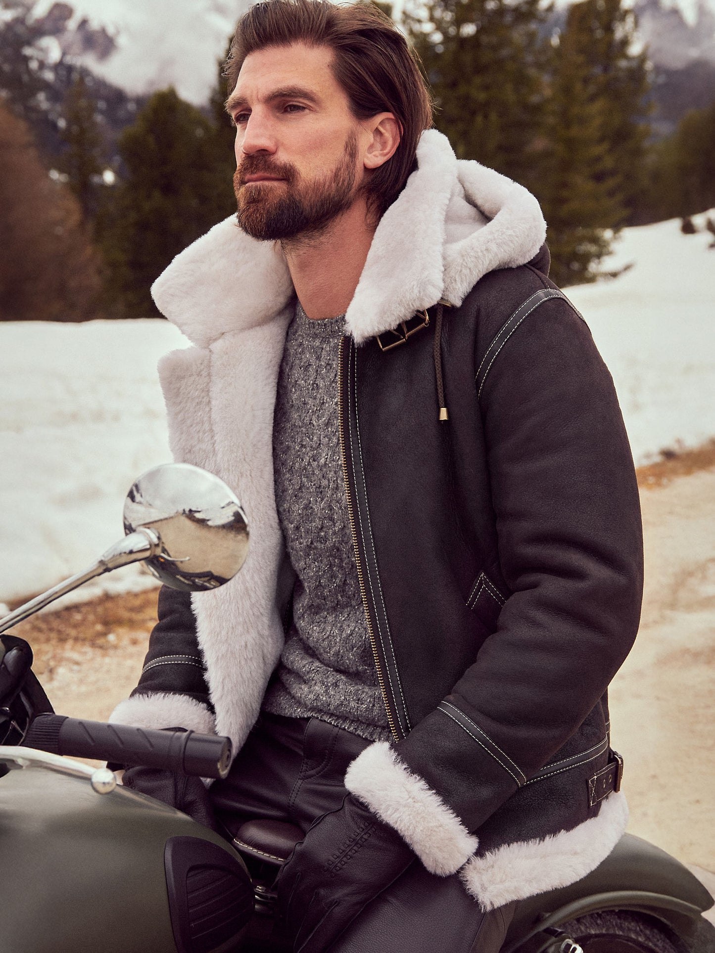 Black Classic Sheepskin Aviator jacket