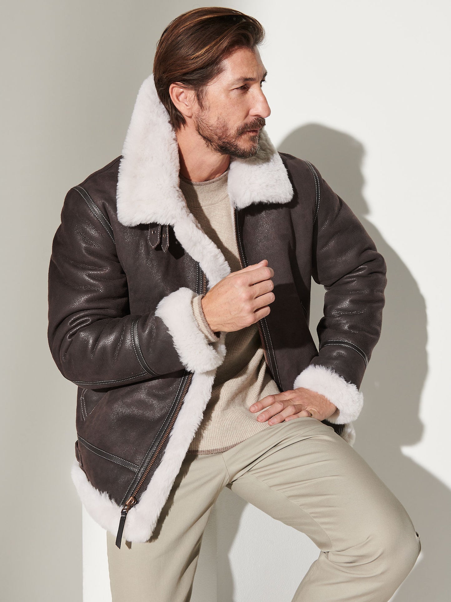 Black Classic Sheepskin Aviator jacket