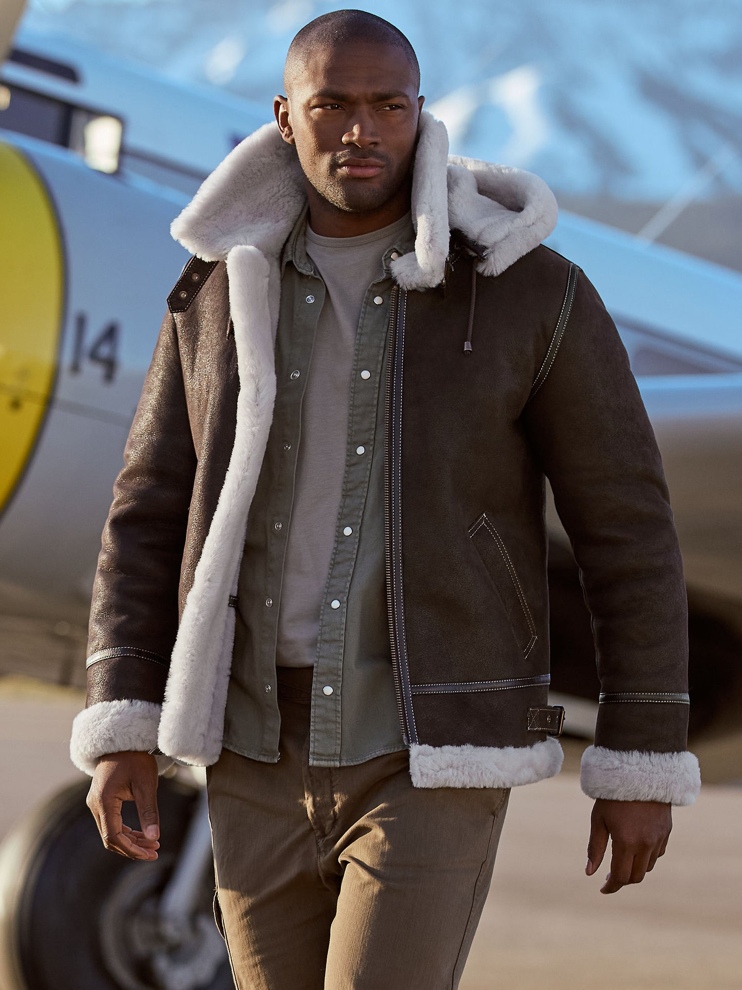 Black Classic Sheepskin Aviator jacket