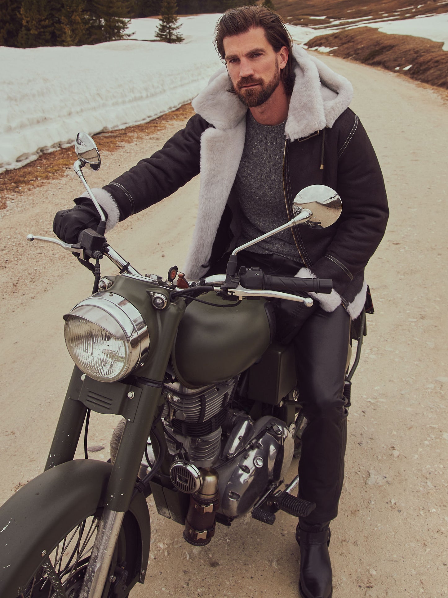 Black Classic Sheepskin Aviator jacket