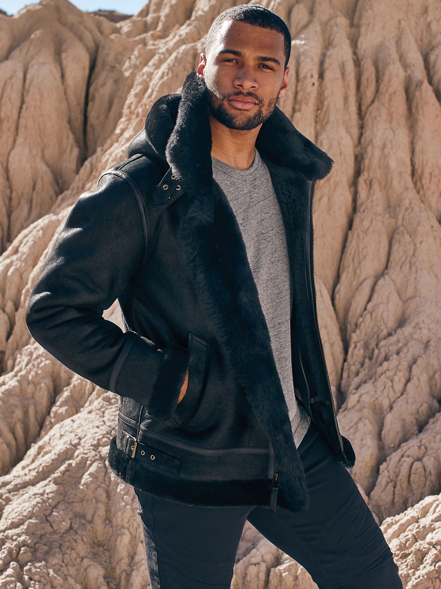 Men Classic B-3 Aviator Hooded Bomber Jacket