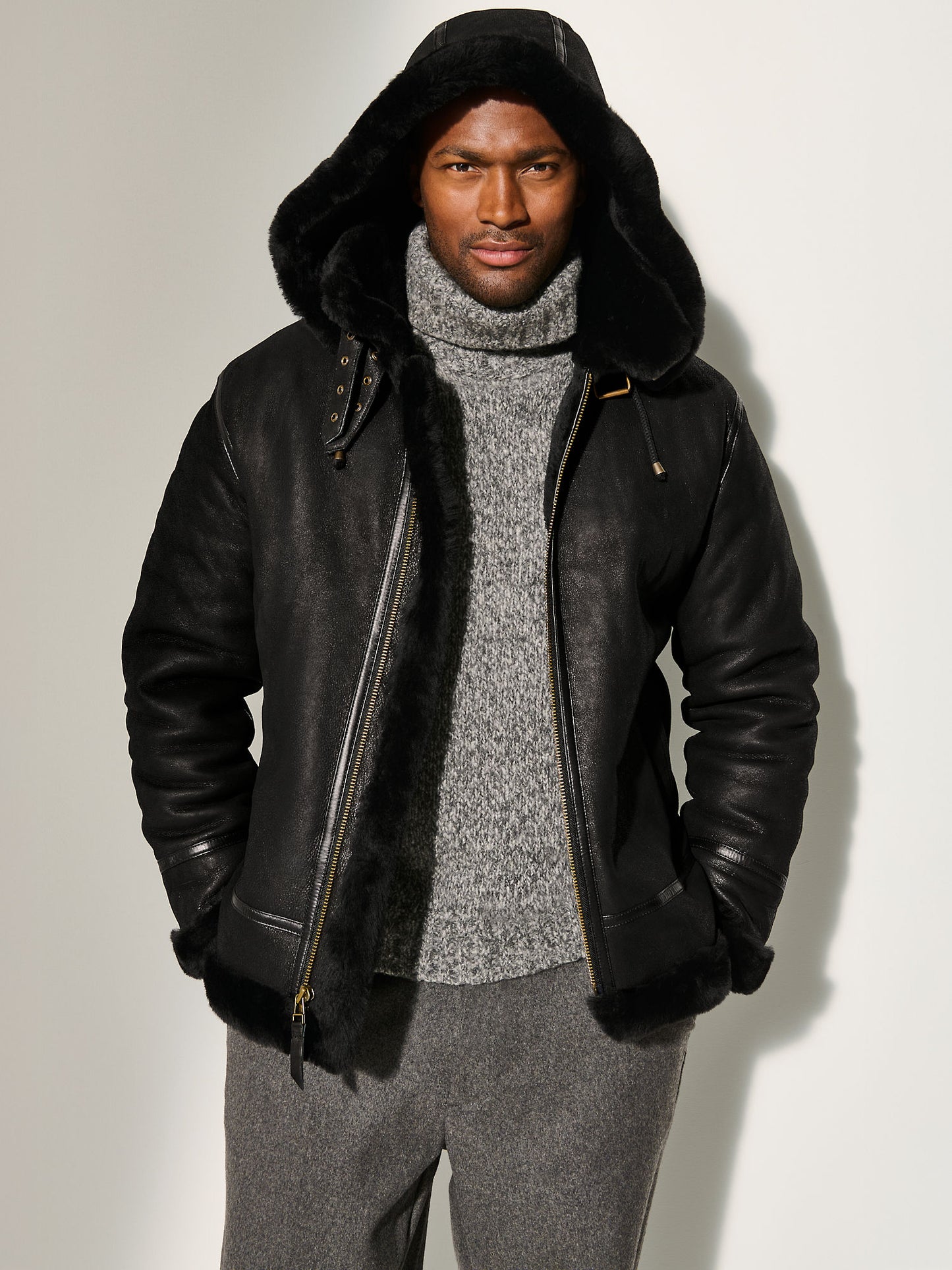 Men Classic B-3 Aviator Hooded Bomber Jacket