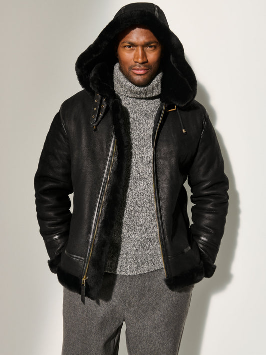 Men Classic B-3 Aviator Hooded Bomber Jacket