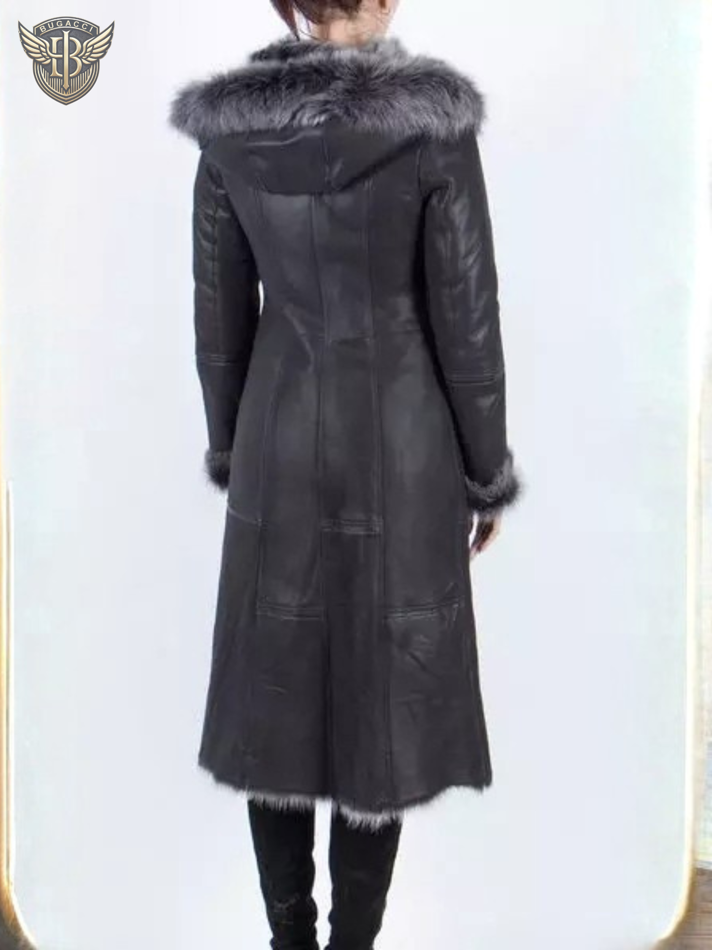 Women Black Shearling Hooded Coat
