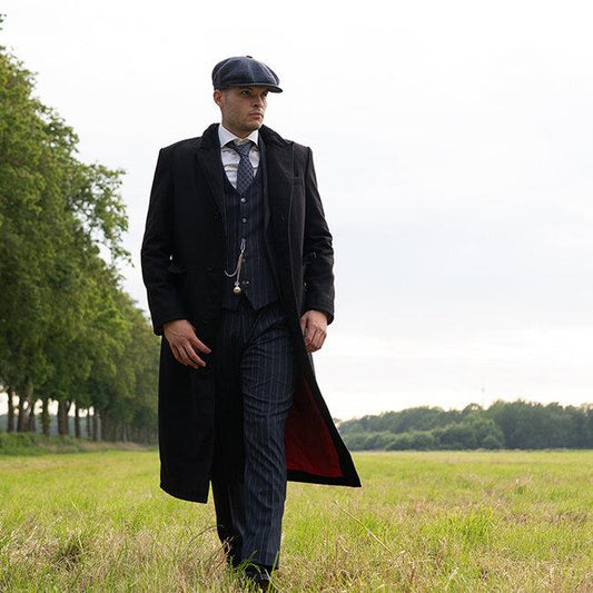 Men's Long Wool Overcoat – Black or Blue – Classic Tailored Fit